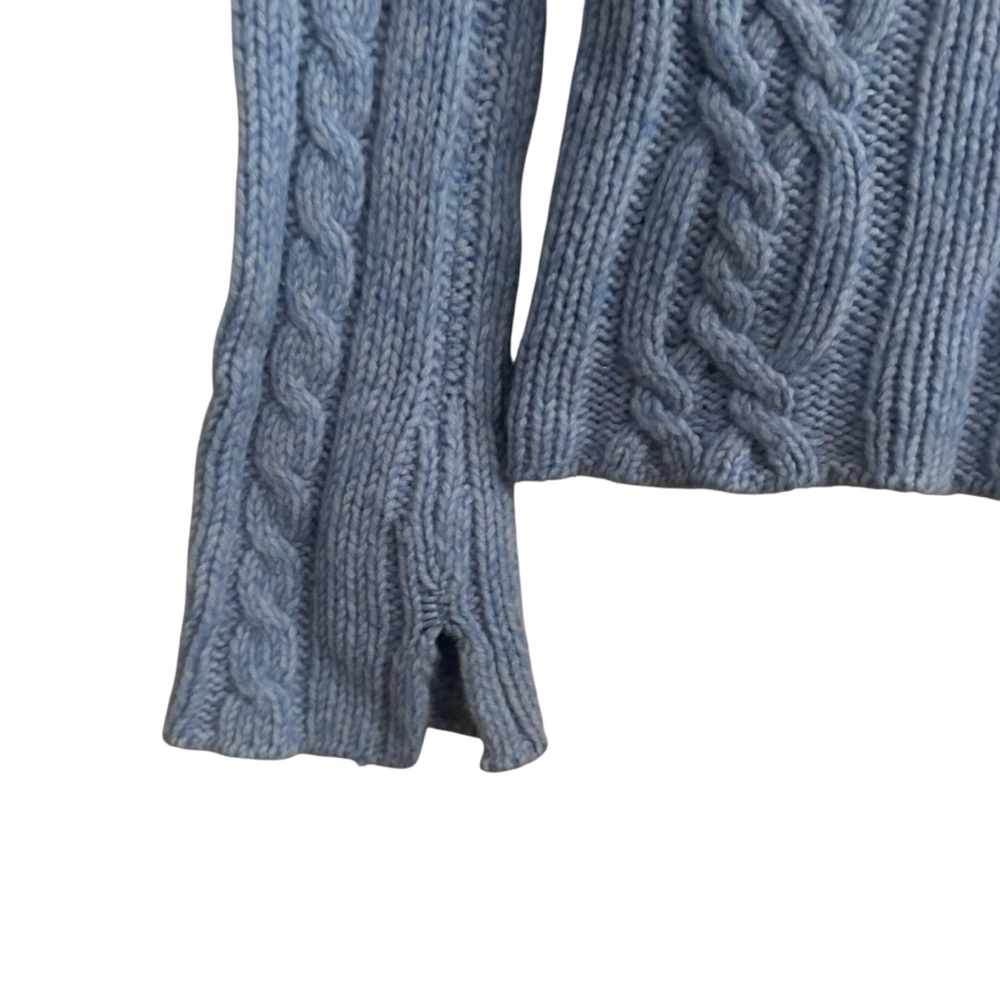 American Eagle Lightweight Blue Cable Knit Hooded Sweater Size Small - Picture 2 of 6